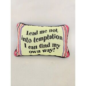 Needlepoint Decorative Pillow Small Green Girl Humor Woven Tapestry Boho 13"×8"